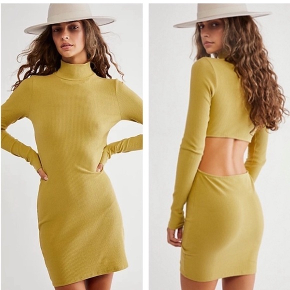 Free People Beach Womens Guess Who’s Back Ribbed Green Open Back Mini Dress - Picture 1 of 11